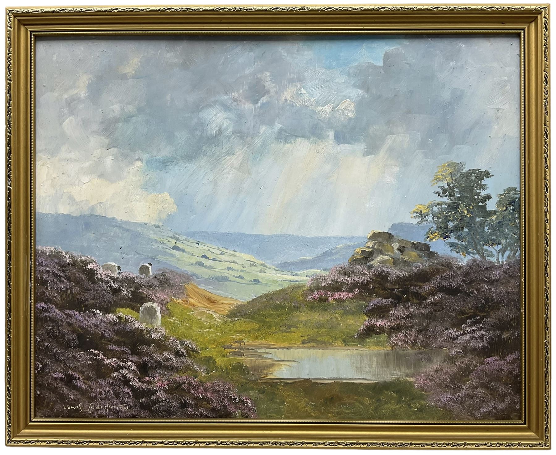 Lewis Creighton (British 1918-1996): Sunlight Through the Clouds - Moorland Landscape, oil on board signed 39cm x 50cm