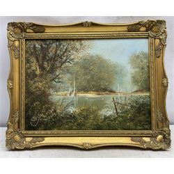 Les Parson (British 1945-): Young Boys Playing on the Lake and Moored Sailing Boats, two oils on canvas signed max 50cm x 76cm (2)