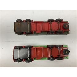 Dinky - six unboxed and playworn/repainted die-cast commercial vehicles comprising Foden flatbed lorry with chains, Foden flatbed lorry,  Foden tanker and Pressure Refueller; all repainted; Foden flatbed lorry with planked sides and Mighty Antar tank transporter (6)