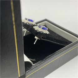 Pair of silver blue spinel and cubic zirconia stud earrings, stamped 925, boxed 