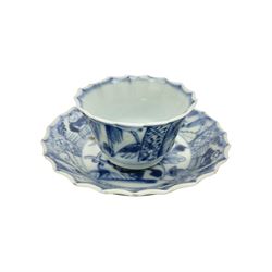 Chinese Kangxi blue and white fluted tea bowl and saucer 