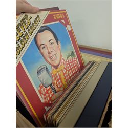 Large collection of vinyl LPs, together with a small collection of 7 inch vinyl records and CDs, with a Dansette record player and a small Hi-Fi cabinet
