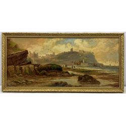 William Thairlwall (British late 19th century): Scarborough South Bay, oil on board signed 43cm x 97cm