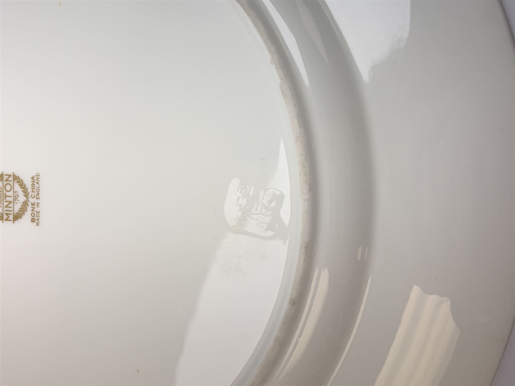 Large Minton cabinet plate, with central hand painted panel of Windsor Castle, signed A Holland, within a tooled gilt turquoise border, with impressed and printed marks and inscribed Windsor Castle beneath, D32cm