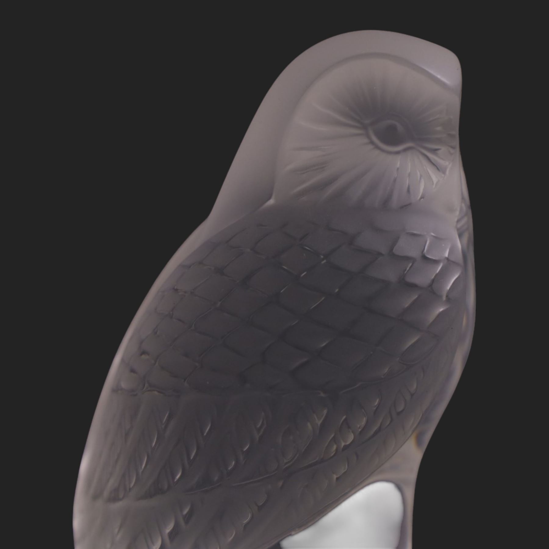 Lalique frosted glass owl, signed to base, H9cm
