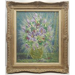 Teresa Clarke (British 1888-1988): Still Life of Flowers in a vase, oil on canvas signed 60cm x 50cm