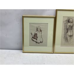 Peter Collins ARCA (British 1923-2001): Female Nude Sitting Cross Legged & Standing Nude, two pen and ink drawings unsigned 21cm x 16.5cm & 26cm x 13cm (2)
Provenance: Studio sale: The late Georgina and Peter Collins Collection, ‘The Contents of Stanley Studios, Chelsea’; Sulis Fine Art.