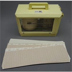  Modern barograph in ivory coloured plastic case, bears plaque with inscribed serial no. 24889 1986, W24cm with quantity of spare charts  