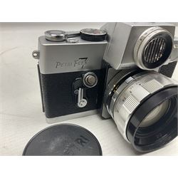 Petri Flex 7 camera body, serial no. 555698, with Perti C.C 1:1.8 f=55mm' lens, serial no. 78253, together with Petri Flex V2 camera body, serial no. 364427, with 'Petti C.C. 1:2 f=55mm' lens, serial no. 137076, in ever ready case