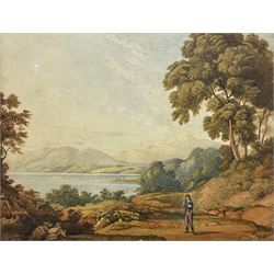 Attrib. John Glover (British 1767-1849): Figure on the Lakeside, watercolour signed and dated 1817, labelled verso 19cm x 25cm 