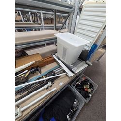 Collection of photography equipment, including cases, tripods, screens, guillotine, lighting etc