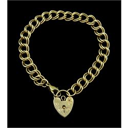 9ct gold double curb link bracelet, with heart locket clasp, hallmarked