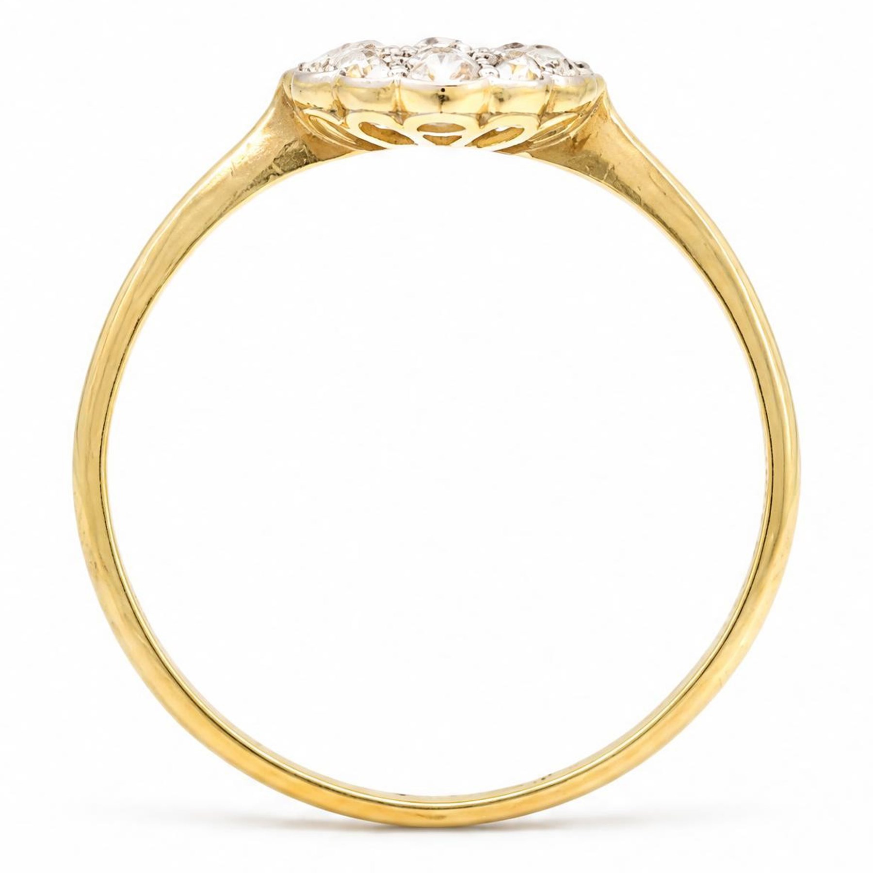 Early 20th century diamond daisy cluster ring, milgrain and bead set with thirteen old cut diamonds by Ahronsberg Brothers, stamped 18ct, total diamond weight approx 0.45 carat