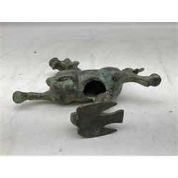 Chinese bronzed Flying Horse of Gansu, modelled upon a flying swallow, H16cm