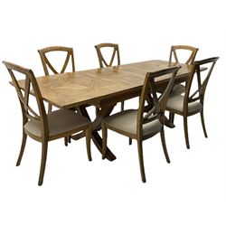 Willis & Gambier - mango wood and flagstone extending dining table with additional leaf, and set six dining chairs 