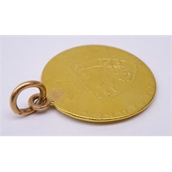  George III gold 'spade' guinea, on pendant mount, illegible date, total weight 7.74 grams  