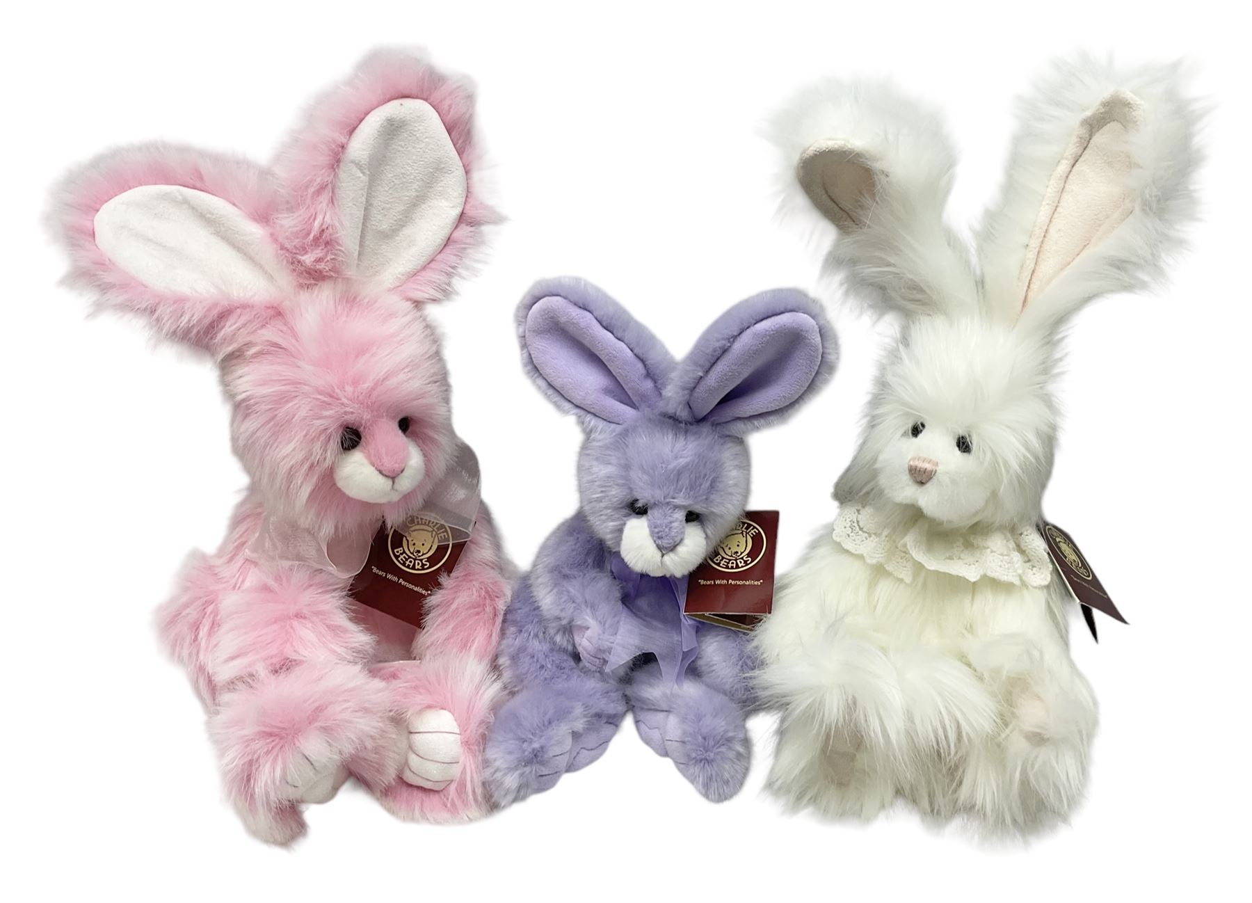 Charlie Bears rabbits - 'Pear Drop' CB2052340; 'Mila' CB2060050; and 'Dew Drop' CB2052350; all with labels (3)