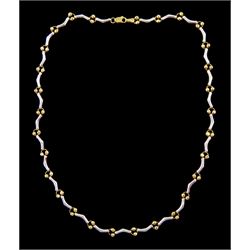 9ct white and yellow gold bead and fancy link chain necklace, hallmarked