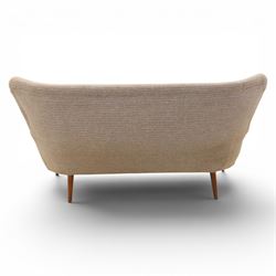 Ernest Race (British 1913-1964) - mid-20th century DA3 wingback settee upholstered in buttoned beige fabric
