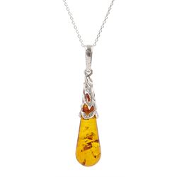 Silver Baltic amber pendant necklace, stamped 925