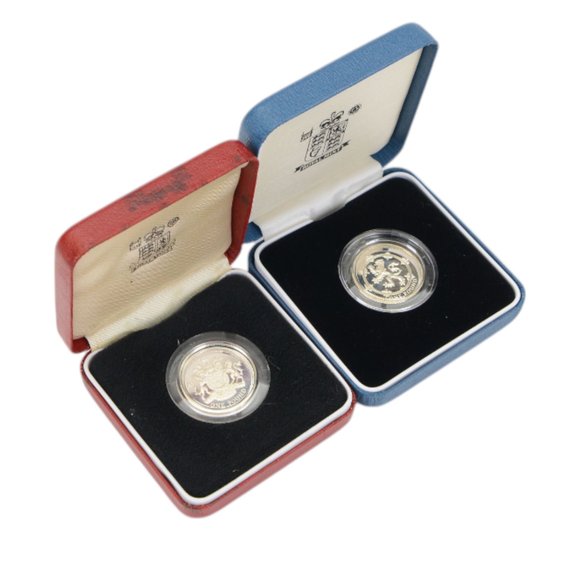 Twelve The Royal Mint United Kingdom silver proof one pound coins, comprising 1983, 1984, 1988, 1989, 1992, 1993, 1994, 1996, 1996 piedfort, 1998, 1999, and 2001, cased with certificates