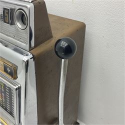 Aristocrat Nevada Lucky Strike one-armed bandit arcade machine, circa 1964, light-up display in aluminium and stainless steel case, with keys, H72cm 