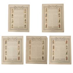 Five coloured French prints of the 4th, 5th, 6th & 13th Cuirassiers through history and th...