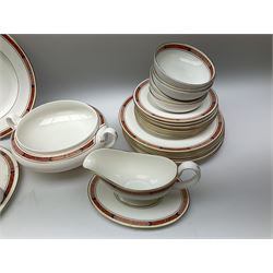Royal Worcester Beaufort pattern tea and dinner wares, including seven dinner plates, eight side plates, thirteen dessert plates, six bowls, eight soup bowls, sauce boat on stand, cake plate, covered tureen, coffee pot, milk jug etc (51) 