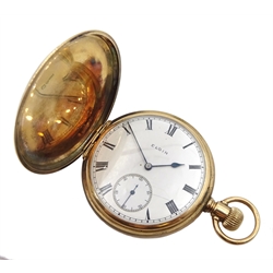  Elgin early 20th century 9ct gold full hunter pocket watch top wound, No. 18741683, case by Keysone USA, Chester import mark 1914   
