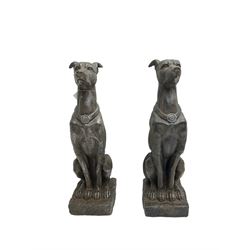 Pair composite seated greyhound garden figures