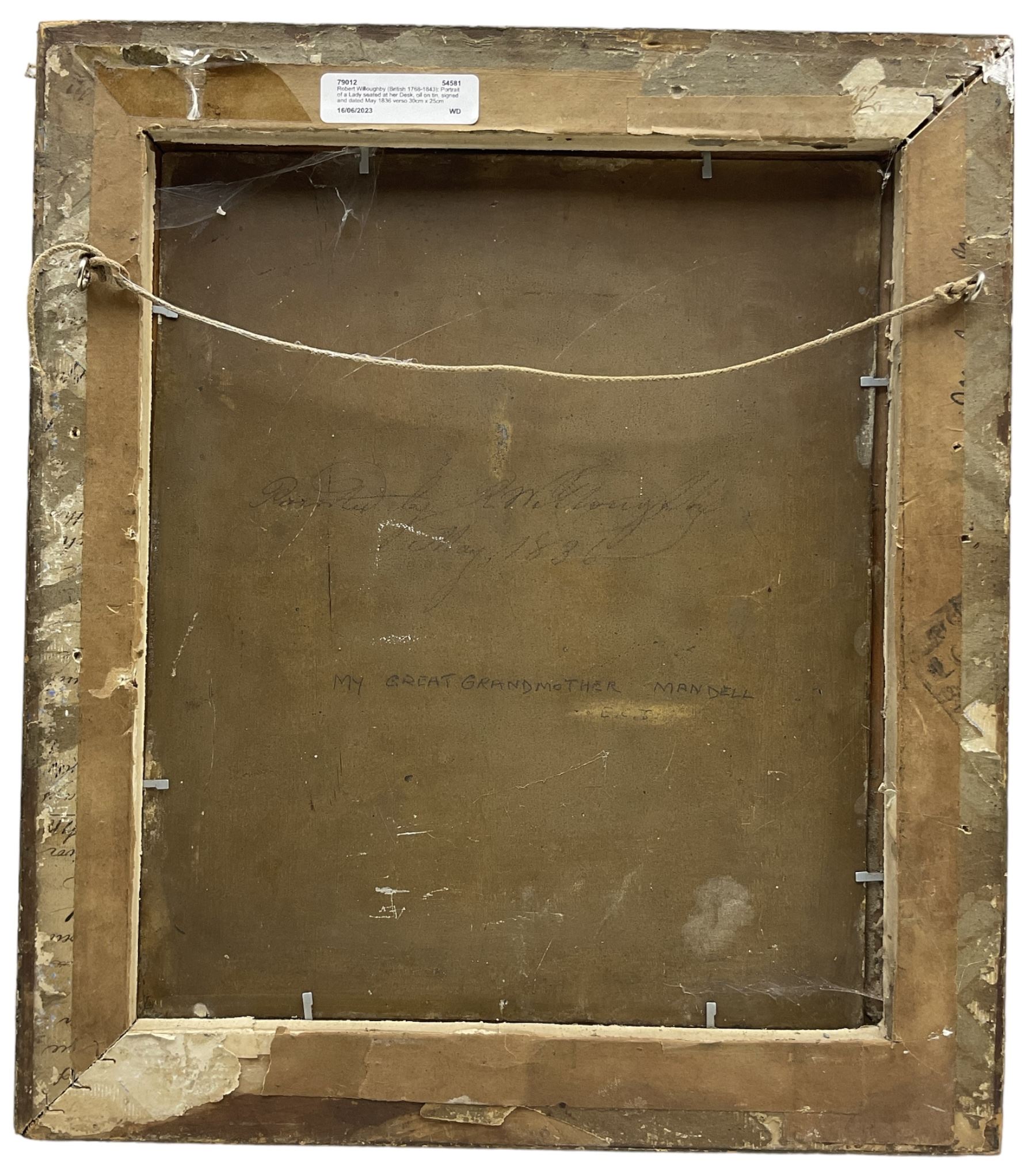 Robert Willoughby (Hull 1768-1843): Portrait of a Lady seated at her Desk, oil on tin, signed and dated May 1836 verso 30cm x 25cm
Provenance: private East Yorkshire collection, purchased Reeman Dansie 23rd April 2013 Lot 893. Willoughby a Hull artist is better known as the principal artist responsible for recording the vessels of the Hull Whaling fleet during its heyday in the first half of the 19th century.