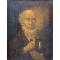 Continental School (19th century): Portrait of a Bearded Monk Holding a Lamp, oil on canvas unsigned 65cm x 50cm