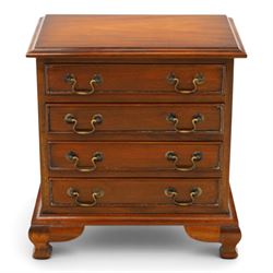 Georgian design mahogany dwarf chest, fitted with four long cock-beaded drawers, on ogee b...