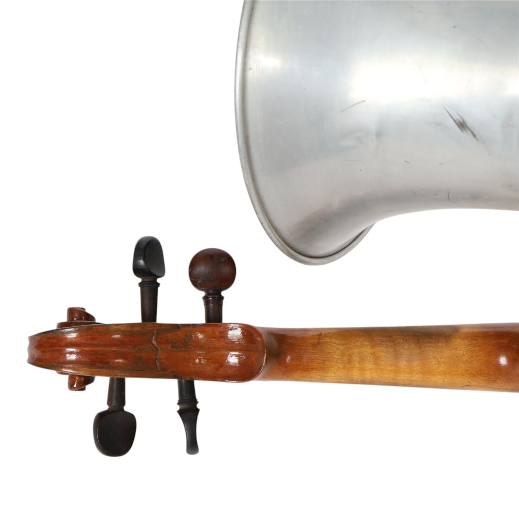 Early 20th century Stroviols Popular Model violin, with four strings and single aluminium horn