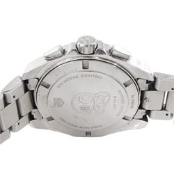 Tag Heuer Aquaracer gentleman's stainless steel quartz chronograph wristwatch, Ref. CAY111B, blue dial with subsidiary dials and date aperture, on original stainless steel bracelet, with fold-over clasp, boxed with papers and warranty card dated 2021