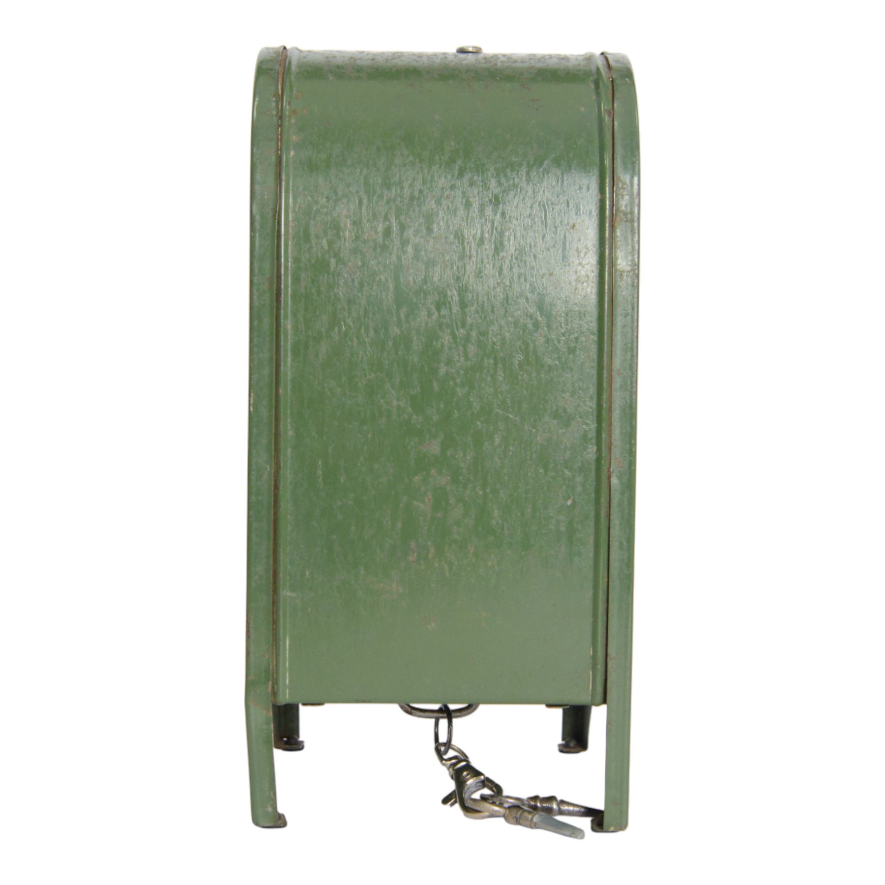 Ten vintage tin plate money boxes, including All American  Toys Mail-Bank, Chad Valley Airwaves Money Box, Chad Valley Post Office Money Box, Canister Co. Ltd Natural No.1 Peas Money Box, etc, tallest H23cm