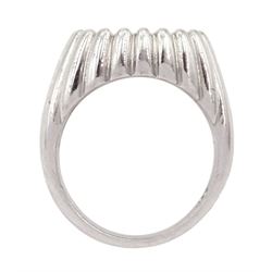 White gold diamond ring, fifteen pave set round brilliant cut diamonds, in an oval setting, stamped 18ct, total diamond weight approx 0.70 carat