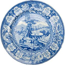 Eight 19th century transfer printed Italian Scenery pattern dinner plates, attributed to Leeds Pottery, with printed Italian Scenery mark beneath, D26cm