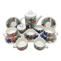 Villeroy & Boch Acapulco pattern coffee set for six, comprising coffee pot, milk jug, sugar bowl, seven coffee cups and six saucers, all with printed mark beneath