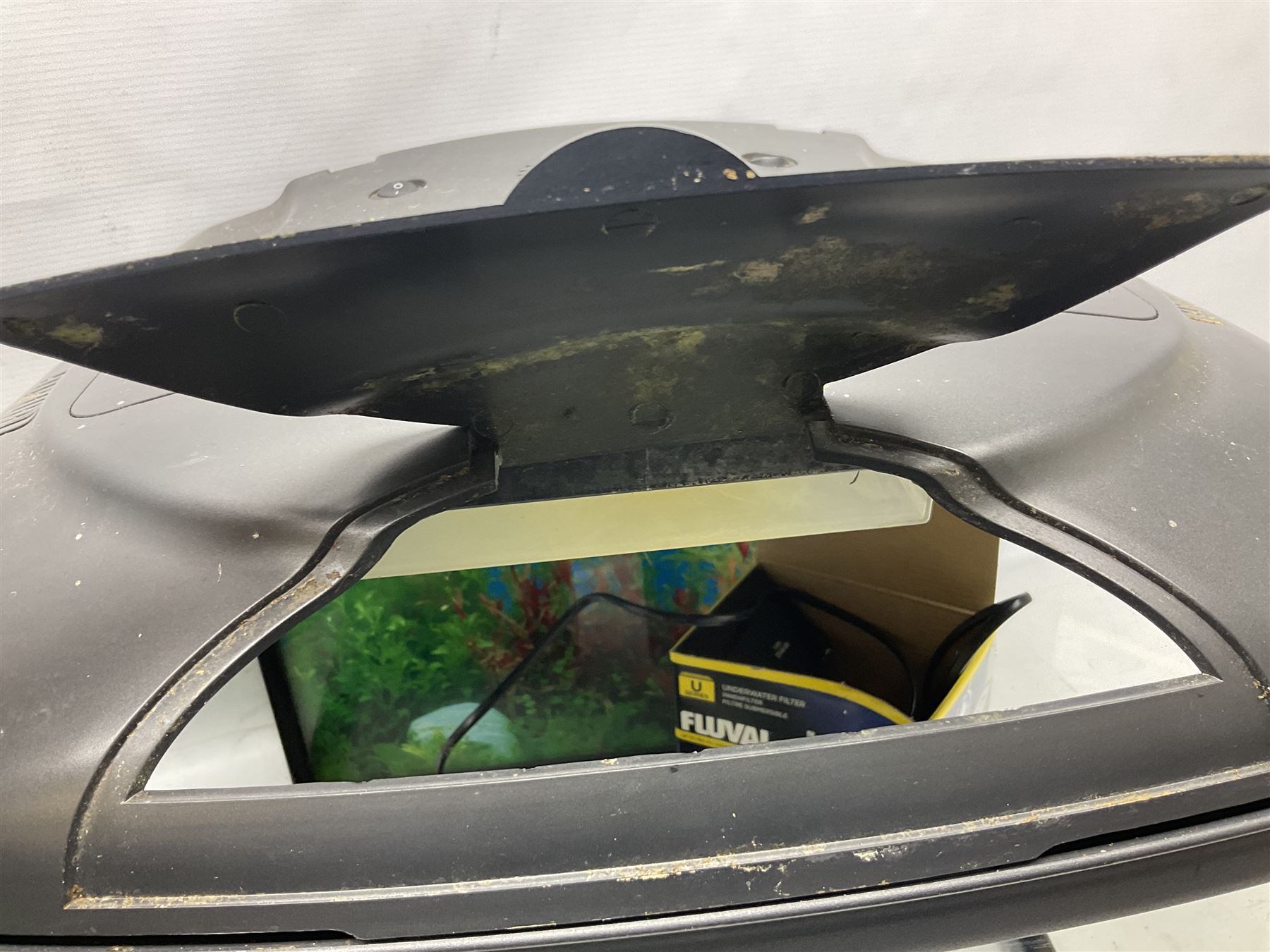 Two fish aquariums, comprising Interpet Aquapod LED starter kit 45l and PAH Fishbox 48l, with various accessories, tallest H40cm