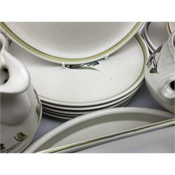 Denby Shamrock pattern part tea and dinner wares, to include six dinner plates, seven salad plates, seven side plates, one mug, three jugs of various sizes, one sugar bowl, sauce pot, nine bowls of various sizes, tea pot, coffee pot, etc (64)