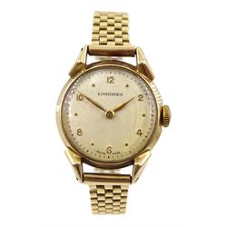 Longines 9ct gold 1950's ladies manual wind bracelet wristwatch, No. 8741170 hallmarked, boxed