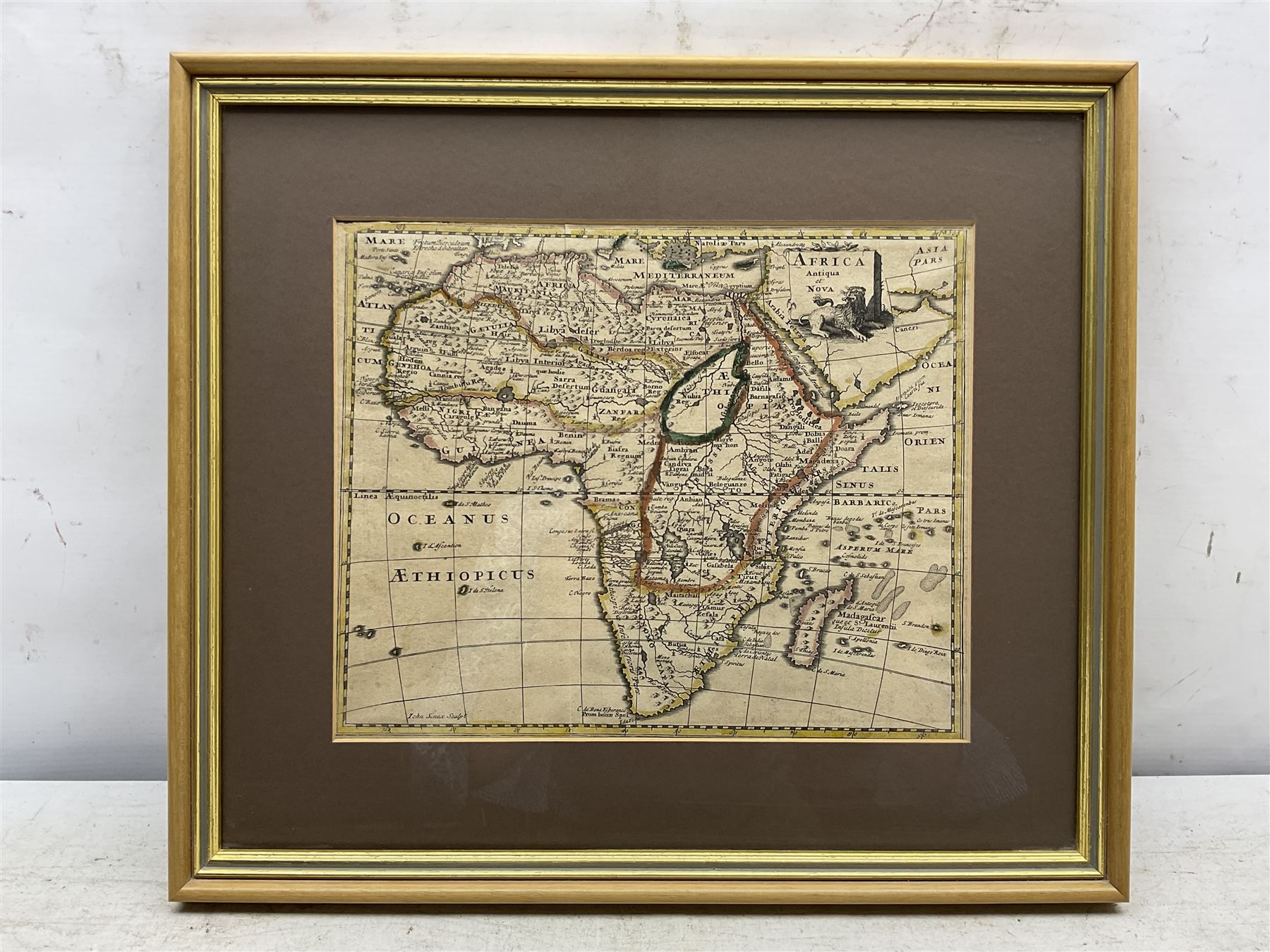 Philipp Clüver (German 1580-1622): 'Africa Antiqua et Nova', 18th century engraved map with later hand colour 20cm x 25cm