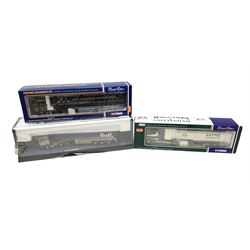 Three Corgi 1:50 scale lorries - ERF Tanker - Gulf Oil in perspex display case No.75101; limited edition Scania T Bulk Tipper - Maguires of Cheltenham No.CC12803; and Scania Topline Curtainside - Stephen Sanderson Limited No.CC12912; all boxed (3)