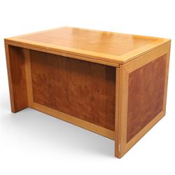 Light oak rectangular office desk, with figured and burr panels