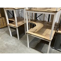 Pair of left and right hand return light oak finish office desks with screens. - THIS LOT IS TO BE COLLECTED BY APPOINTMENT FROM DUGGLEBY STORAGE, GREAT HILL, EASTFIELD, SCARBOROUGH, YO11 3TX