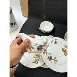 Royal Worcester Evesham pattern part dinner service, including covered jars, covered serving dishes, sauce jugs, dinner plates, side plates etc  