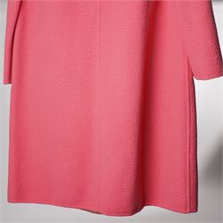 Prada - wool single-breasted camel coat with bright pink outer, with detachable mink fur collar, three-quarter length sleeves, cloth-covered and gold-tone hardware button front fastening, with side slip pockets, size 44, unused