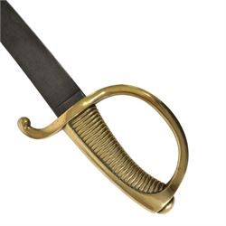 19th Century Grenadier Briquet short sabre sword, 59cm curved blade, brass ribbed grip and D shaped knuckle guard, overall L74cm