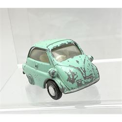 Chad Valley Wee-Kin - six unboxed and playworn clockwork models comprising Milk Tanker; Hillman Minx and another saloon car; Commer Avenger Coach; and two double deck buses; together with Tri-ang Spot-On Armstrong Siddeley Sapphire and BMW Isetta bubble car (8)